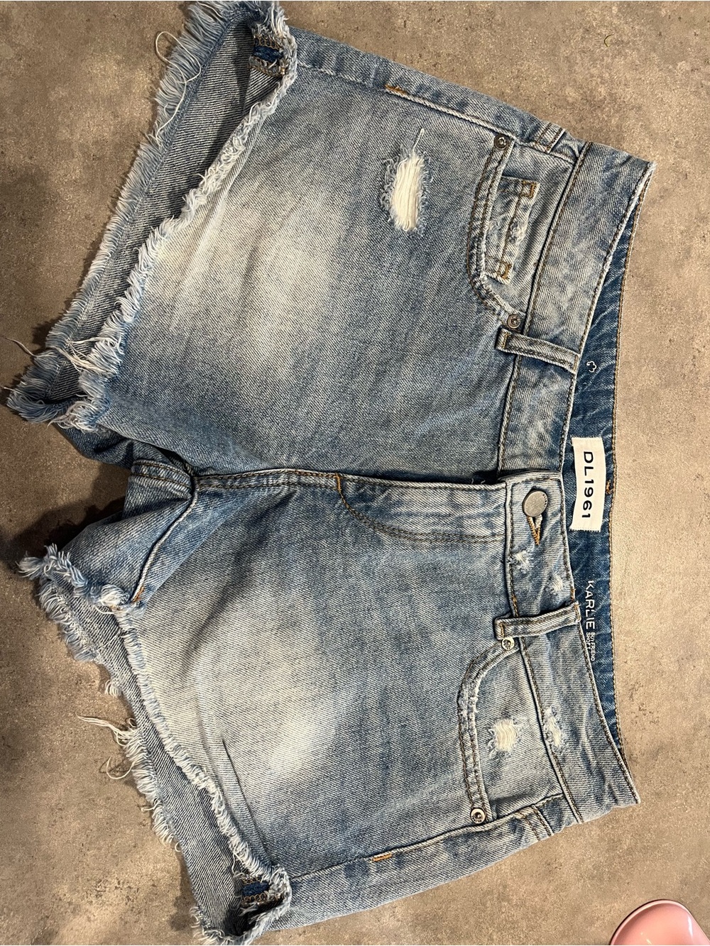 DL1961 Light Blue Distressed Frayed Hem Denim Shorts